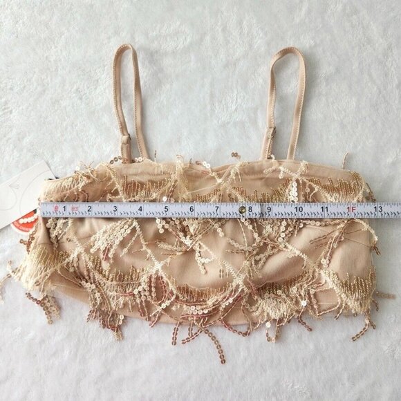 NWT Cider Sequin Tassel Crop Cami Top Size XS Gold Embellished Festival Concert - Picture 13 of 15